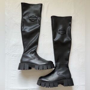 Harley-Davidson Uplift Black Leather Over The Knee Boots Pull On Size 7